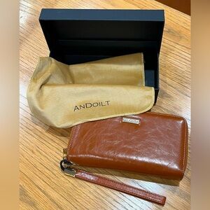 BOGO Andoilt Brown Genuine Leather RFID Blocking Wallet with Dust Cover
